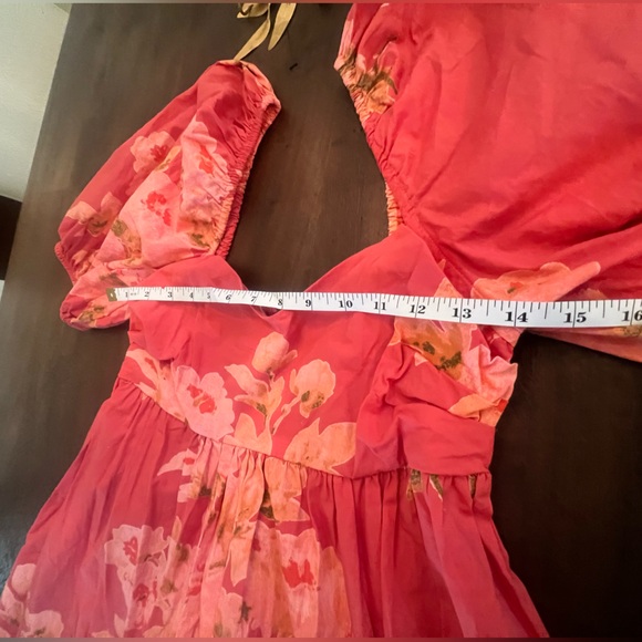 Free People puff sleeves, elastic back, mini dress, pink floral, cotton, easy - Picture 8 of 11